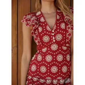 Mint Velvet Red Cotton Broderie Midi Dress